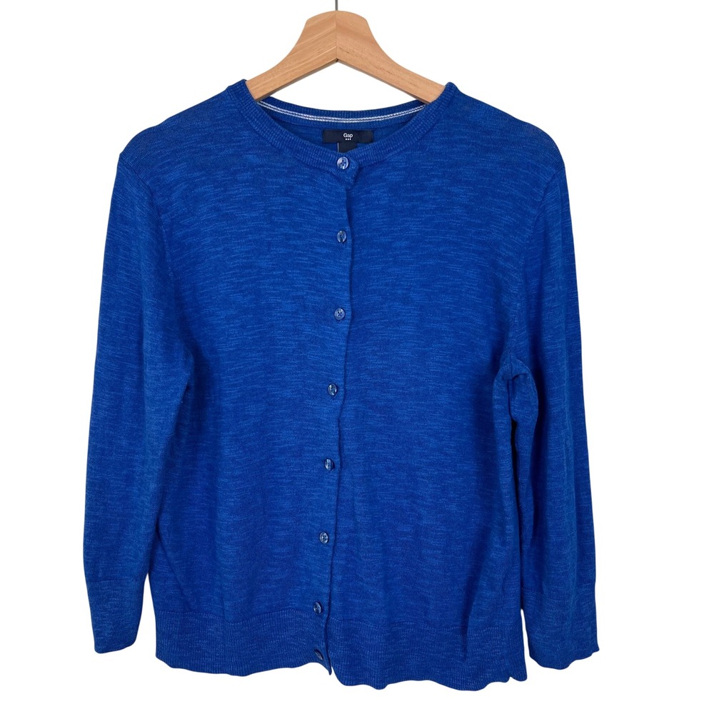 Gap Womens Blue Crew Neck 3/4 Sleeve Button Front Cardigan Sweater Size Large